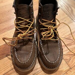 Danner Brown Leather Moc Toe Boots with Yellow-Brown Laces